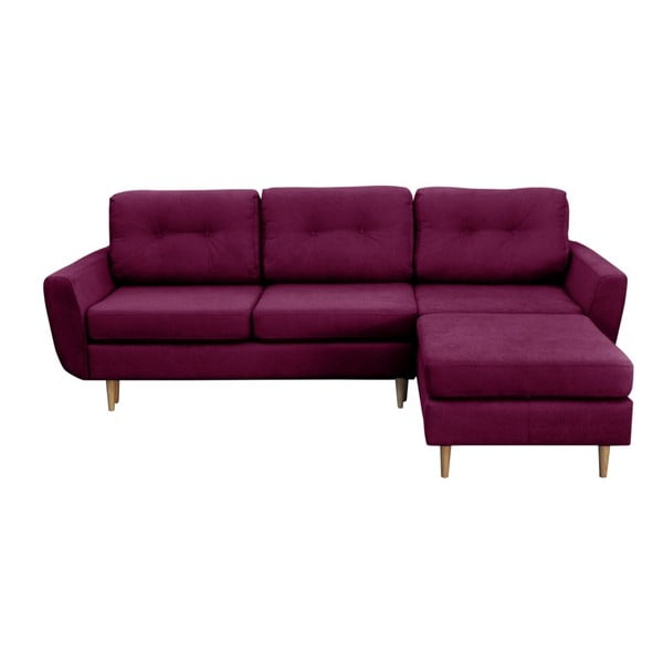 Violets trīsvietīgs izlaižams stūra dīvāns ar gaišām kājām Mazzini Sofas Tulipe, labais stūris