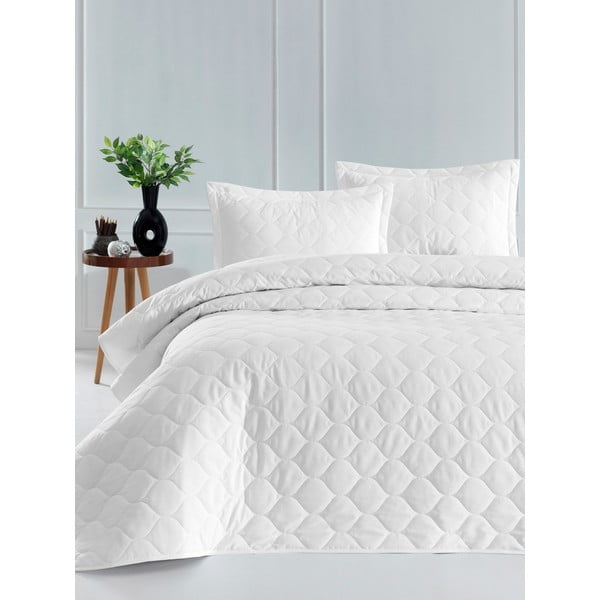Balts kokvilnas gultas pārklājs ar 2 spilvendrānām Mijolnir Fresh, 225 x 240 cm