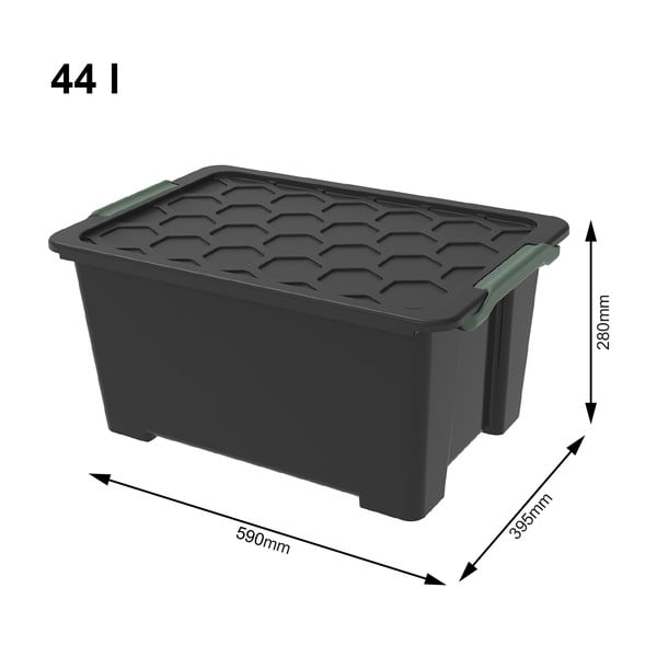 Spīdīga melna plastmasas uzglabāšanas kaste ar vāku Evo Safe – Rotho-image-1