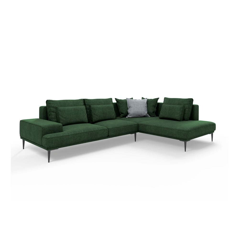 Zaļš izvelkamais stūra dīvāns Interieurs 86 Liege, labais stūris