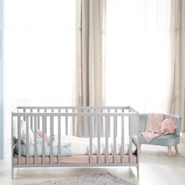 Gaiši pelēka bērnu gultiņa ar baldahīnu 70x140 cm Sternenzauber – Roba-image-4