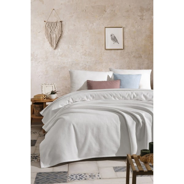 Balts kokvilnas pārklājs divguļamai gultai 220x240 cm – Mijolnir
