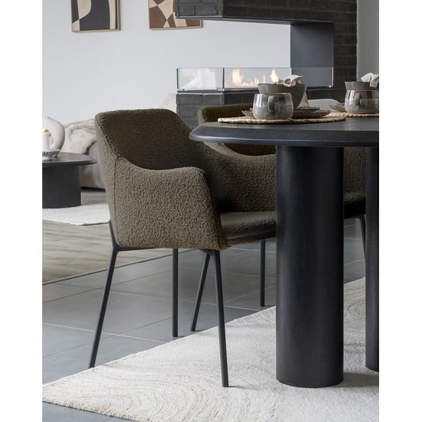 Brūns polsterēts ēdamistabas krēsls ar roku balstiem Melilla – House Nordic-image-1
