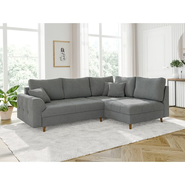 Pelēks stūra dīvāns no buklē auduma (ar labo stūri/L veida) Ariella – Ropez-image-3