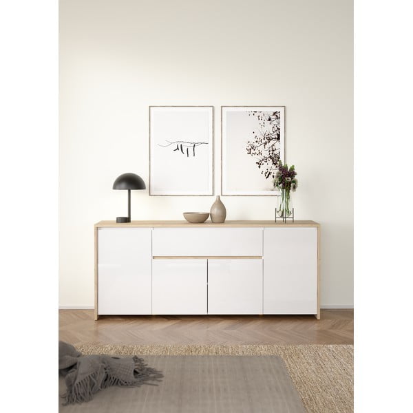 Balta/dabīga toņa kumode ar ozolkoka imitāciju 197x84x48 cm Next – Tvilum-image-1