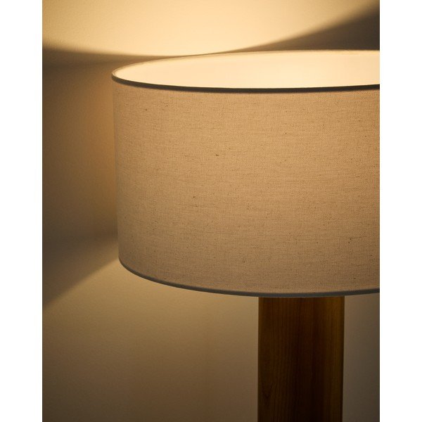 Balta/brūna gumijkoka masīvkoka galda lampa ar auduma abažūru (augstums 48 cm) Niani – Kave Home-image-3