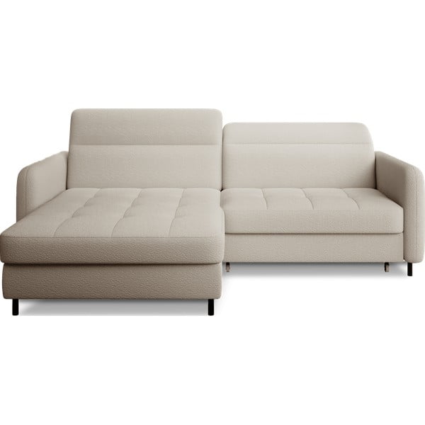 Bēšs salokāms/ar uzglabāšanas vietu stūra dīvāns no buklē auduma (ar kreiso stūri/ar zvilni) Gomsi – ELTAP