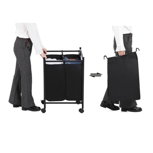 Melns grozs ar riteņiem un 2 veļas nodalījumiem Songmics-image-3