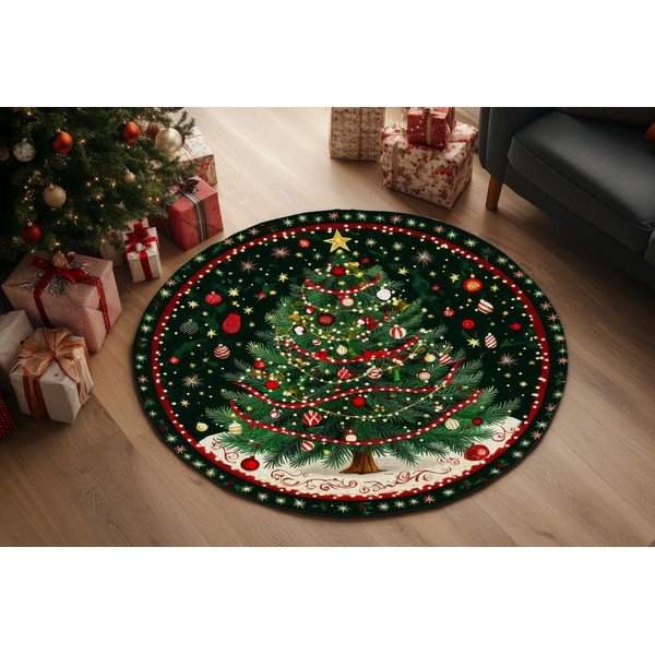 Zaļš apaļš paklājs ar Ziemassvētku motīvu ø 120 cm – Conceptum Hypnose-image-1