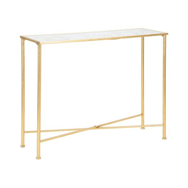 Balts/zelta krāsas konsoles galds ar stikla galda virsmu 35x100 cm Butterflies – Mauro Ferretti