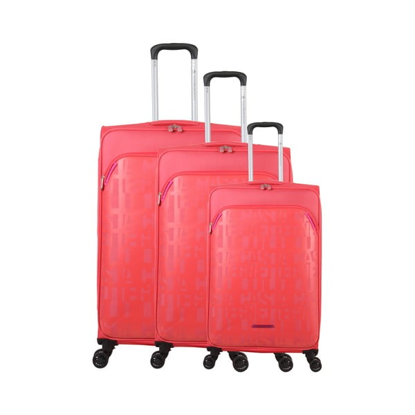 3 rozā bagāžas somu komplekts uz 4 riteņiem Lulucastagnette Bellatrice