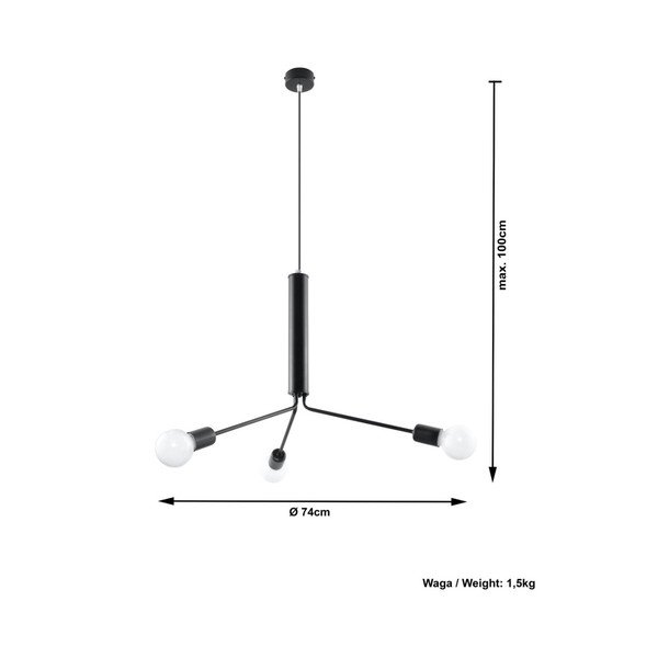 Melna piekaramā lampa ar metāla abažūru ø 74 cm Donato – Sollux-image-2
