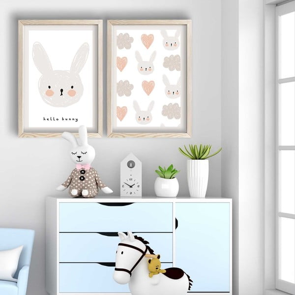 Bērnu bildes (2 gab.) 38x53 cm Hello Bunny – Wallity-image-1
