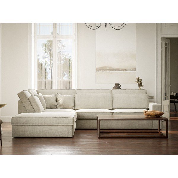 Pelēkbēšs stūra dīvāns no šenila auduma (ar kreiso stūri/L veida) Kirou – Maison de Rêve-image-4