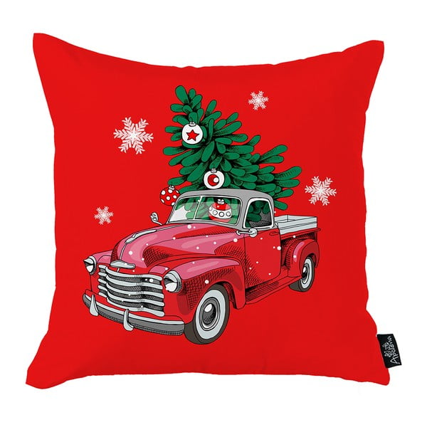 Sarkans Ziemassvētku spilvendrāna Mike & Co. NEW YORK Medus Ziemassvētku automašīna un eglīte, 45 x 45 cm