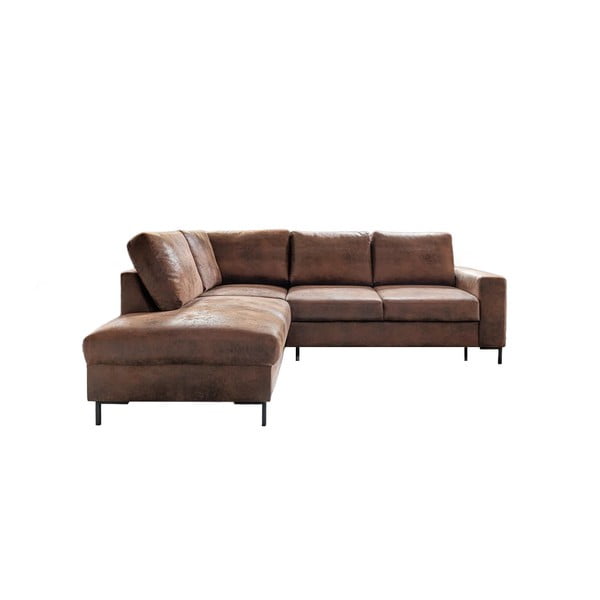 Brūns salokāms stūra dīvāns no ādas imitācijas (ar kreiso stūri) Lofty Lilly – Miuform