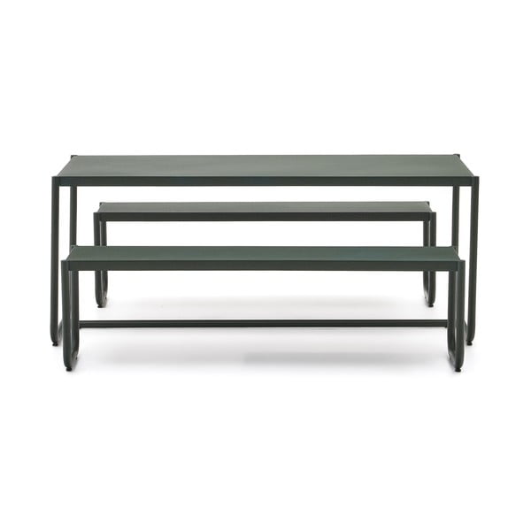 Tumši zaļš metāla dārza pusdienu komplekts 4 personām Sotil – Kave Home-image-2