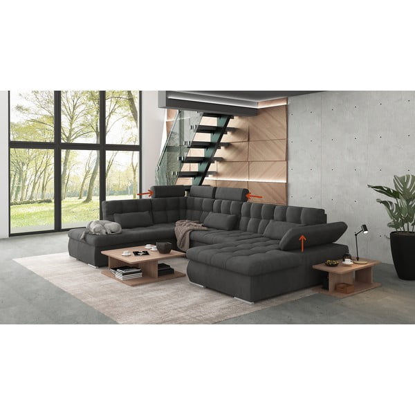 Antracīta pelēks salokāms stūra dīvāns ar uzglabāšanas vietu (ar kreiso stūri/U veida) Merkur – Ropez-image-1