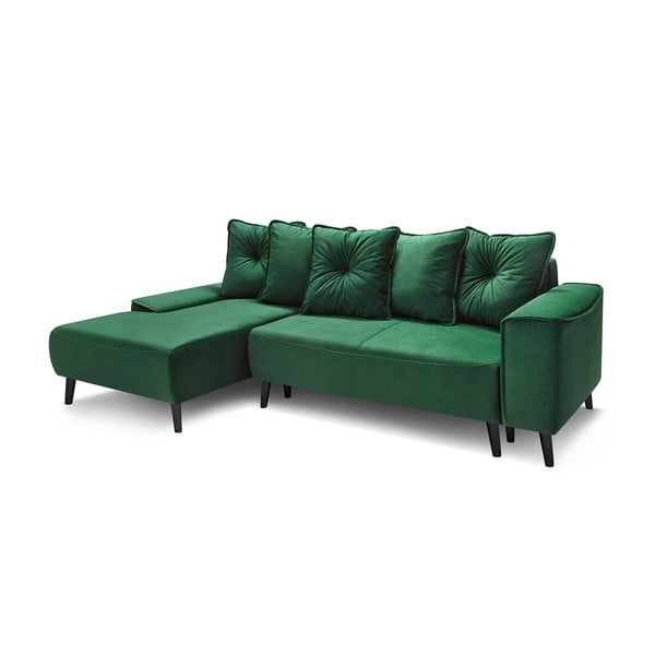 Zaļa samta dīvāns gulta Bobochic Paris Hera Bis, kreisais stūris