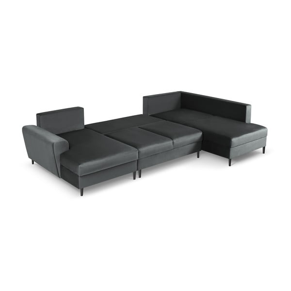 Tumši pelēks samta salokāms stūra dīvāns ar uzglabāšanas vietu (ar labo stūri/U veida) Kyoto – Cosmopolitan Design-image-2