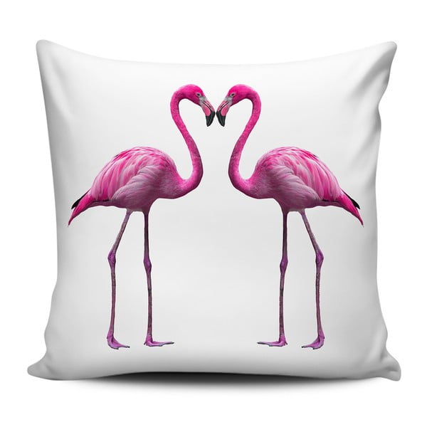 Rozā un balts spilvens Home de Bleu Flamingos In Love, 43 x 43 cm