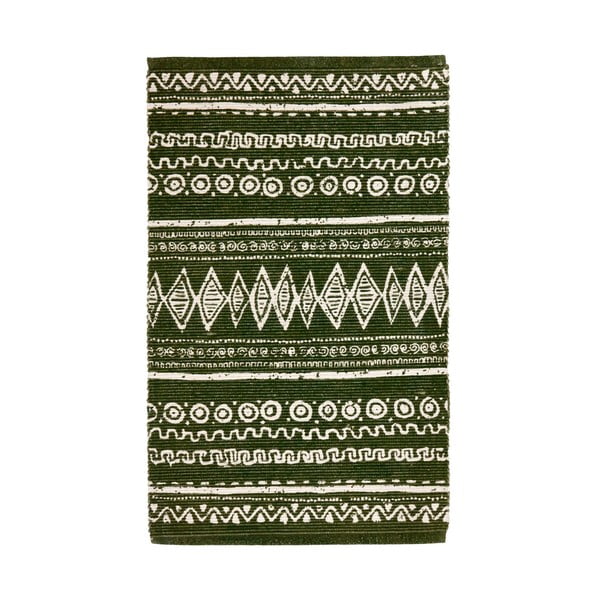 Zaļi balts kokvilnas paklājs Webtappeti Ethnic, 55 x 110 cm