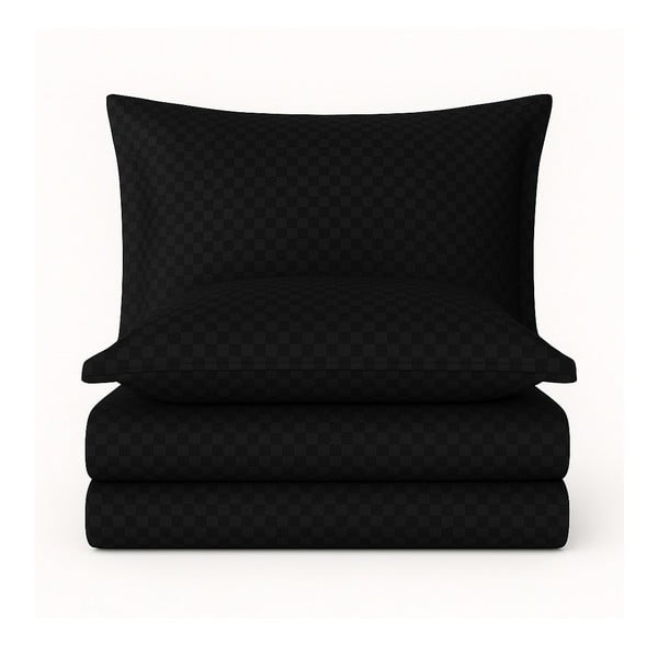 Melna divguļamā gultas veļa no ranforce kokvilnas 240x220 cm Checkered – Mila Home Luxury
