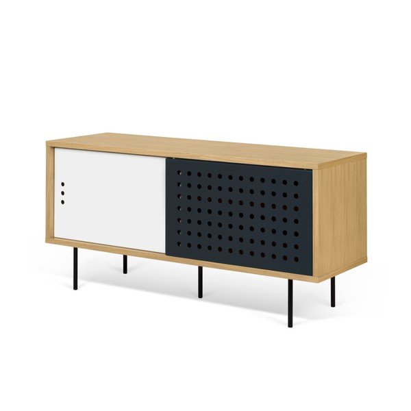 TV kumode ar ozolkoka dekoru un melnām un baltām detaļām TemaHome Dann Dots, garums 135 cm-image-2
