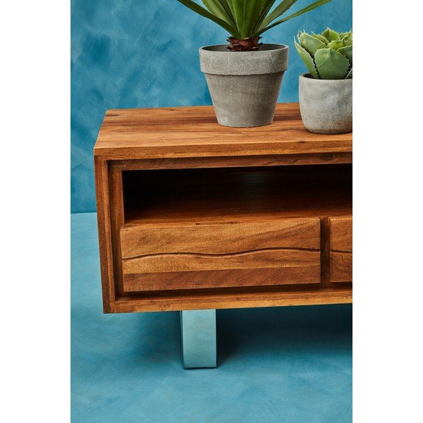 Tumša dabīga toņa akācijas masīvkoka TV galdiņš 140x52x50 cm Simla – Premier Housewares-image-2
