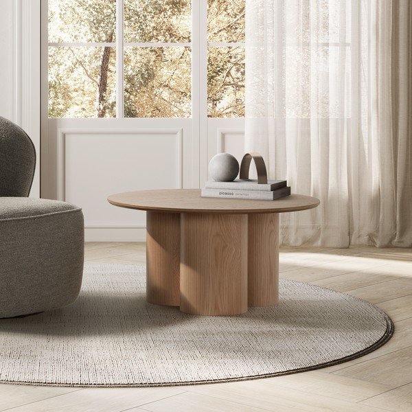 Dabīga toņa apaļš žurnālgaldiņš ar ozolkoka imitāciju ø 80 cm Lua – MOME-image-2