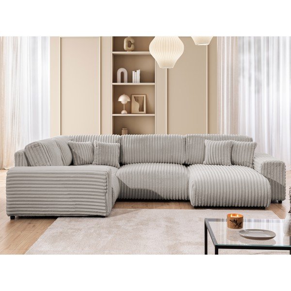 Gaiši pelēks velveta stūra dīvāns (ar kreiso stūri/U veida) Justin – Ropez-image-1