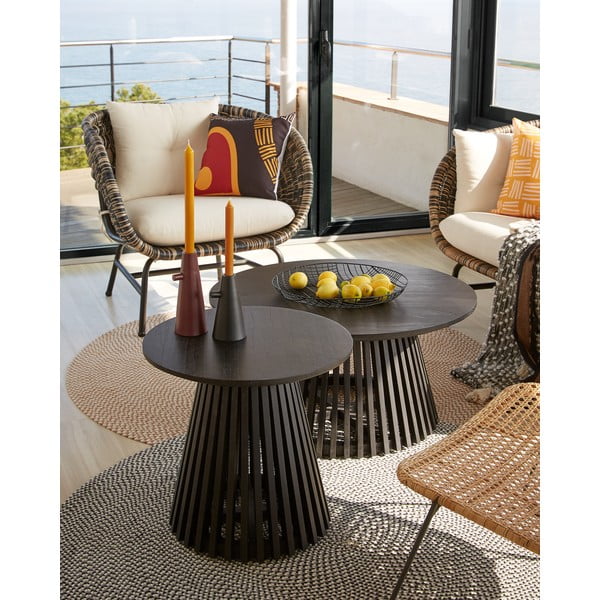 Melns žurnālgaldiņš no tīkkoka Kave Home Irune, ⌀ 80 cm-image-2