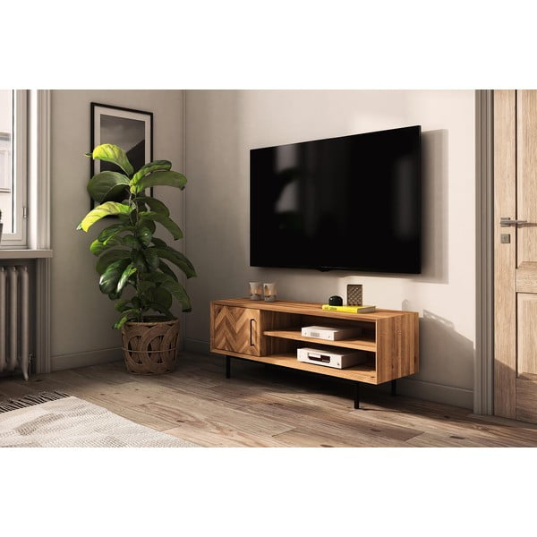 Dabīga toņa TV galdiņš no ozolkoka 144x50 cm Abies – The Beds-image-1