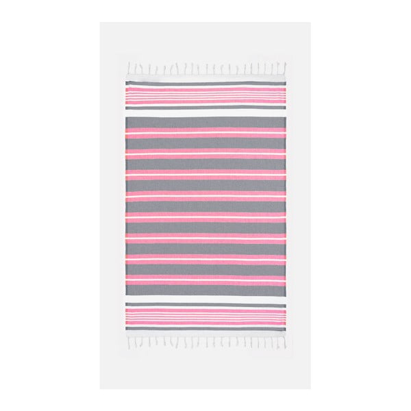 Rozīgi pelēks pludmales dvielis ar kokvilnas maisījumu Kate Louise Cotton Collection Line Pink Grey, 100 x 180 cm