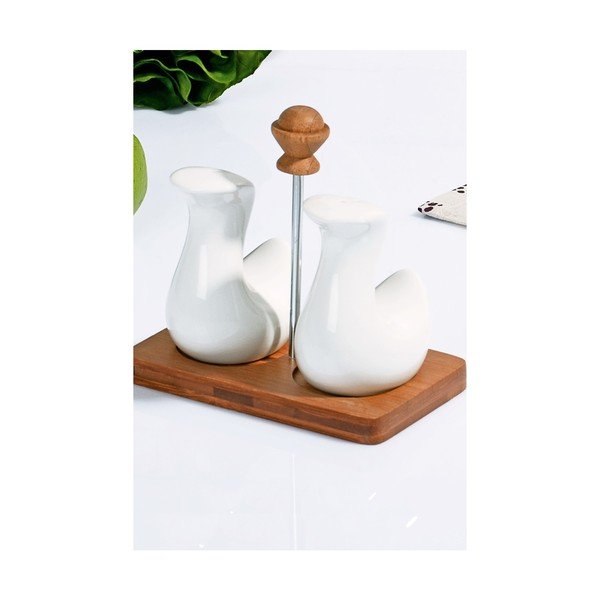 Porcelāna piparu katliņa un salmiņa komplekts uz bambusa paplātes Monique-image-1
