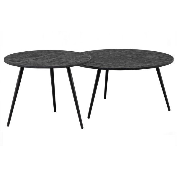 Melns tīkkoka masīvkoka apaļš žurnālgaldiņš ø 74 cm Leo – WOOOD-image-4