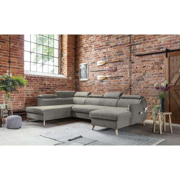 Gaiši pelēks samta salokāms stūra dīvāns (ar kreiso stūri/U veida) Sweet Harmony – Miuform-image-4