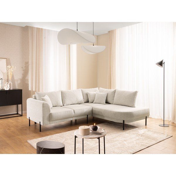 Bēšs stūra dīvāns no šenila auduma (ar labo stūri/L veida) Mauris  – Ropez-image-1