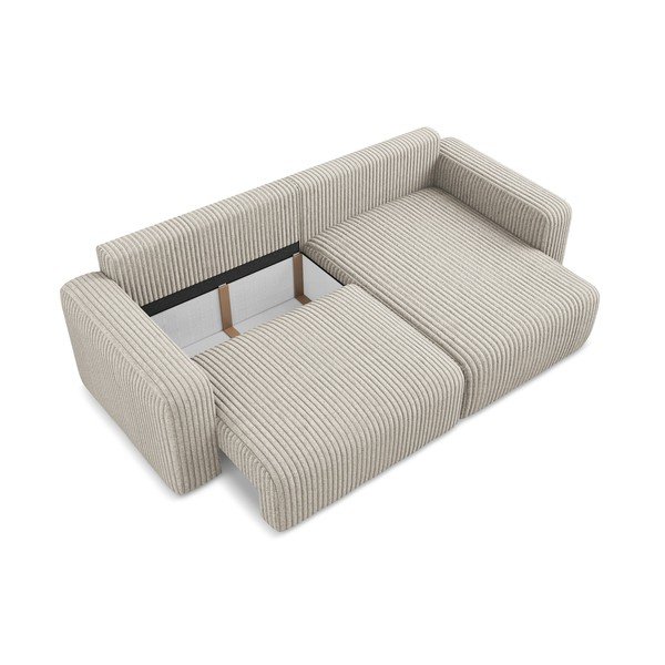Bēšs velveta salokāms stūra dīvāns ar uzglabāšanas vietu (ar labo stūri/ar zvilni) Kona – Makamii-image-4
