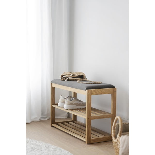 Dabīga toņa ozola masīvkoka apavu plaukts ar soliņu Confetti – Rowico-image-4