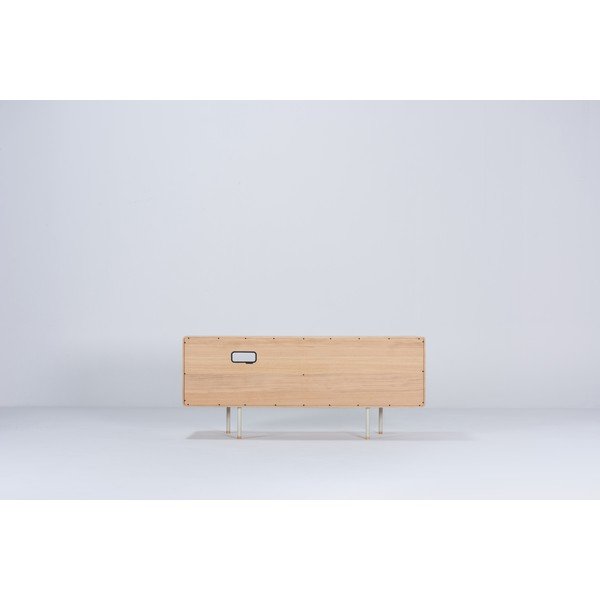 Balts/dabīga toņa ozola masīvkoka TV galdiņš 150x64 cm Fina – Gazzda-image-4