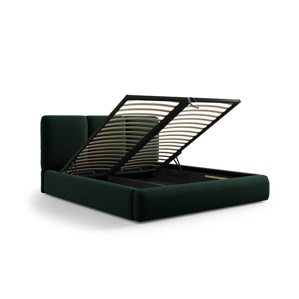 Tumši zaļa samta polsterēta divvietīga gulta ar veļas kasti un redelēm 200x200 cm Brody – Mazzini Beds-image-3