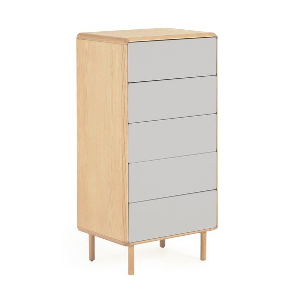 Pelēka/dabīga toņa kumode ar oškoka imitāciju 60x117x42 cm Anielle – Kave Home