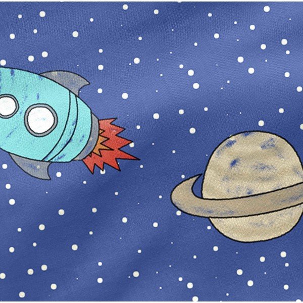 Zils kokvilnas palags ar gumiju bērniem Mr. Fox Space Rocket, 90 x 200 cm-image-1
