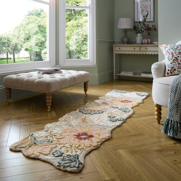 Gaiši rozā ar rokām darināts vilnas celiņa paklājs 60x230 cm Daphne Shaped Floral – Flair Rugs-image-1