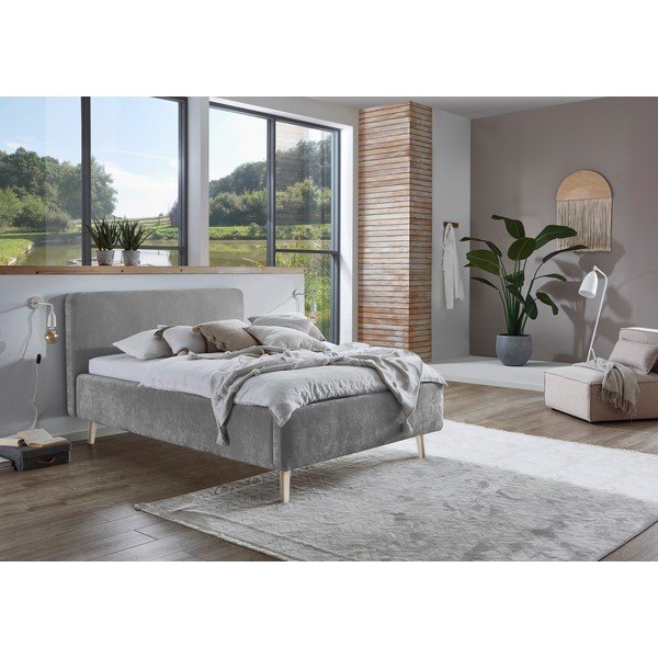 Pelēka polsterēta divvietīga gulta ar redelēm 140x200 cm Mattis – Meise Möbel-image-2