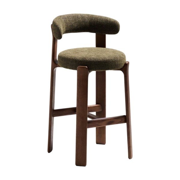 Zaļš/tumša dabīga toņa oša masīvkoka bāra krēsls (sēdekļa augstums 75 cm) Granite – Kave Home