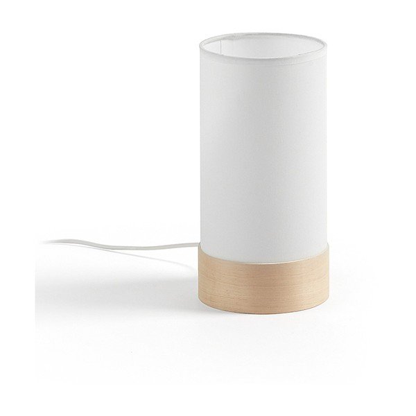 Balta/dabīga toņa dižskābarža masīvkoka galda lampa ar auduma abažūru (augstums 26 cm) Slat – Kave Home