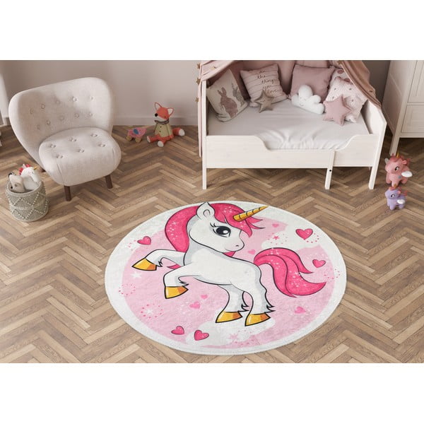 Rozā mazgājams bērnu paklājs ø120 cm Pink Unicorn – Vitaus-image-1
