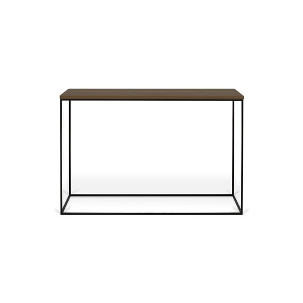 TemaHome Gleam konsoles galds ar valriekstu virsmu un melnām kājām
